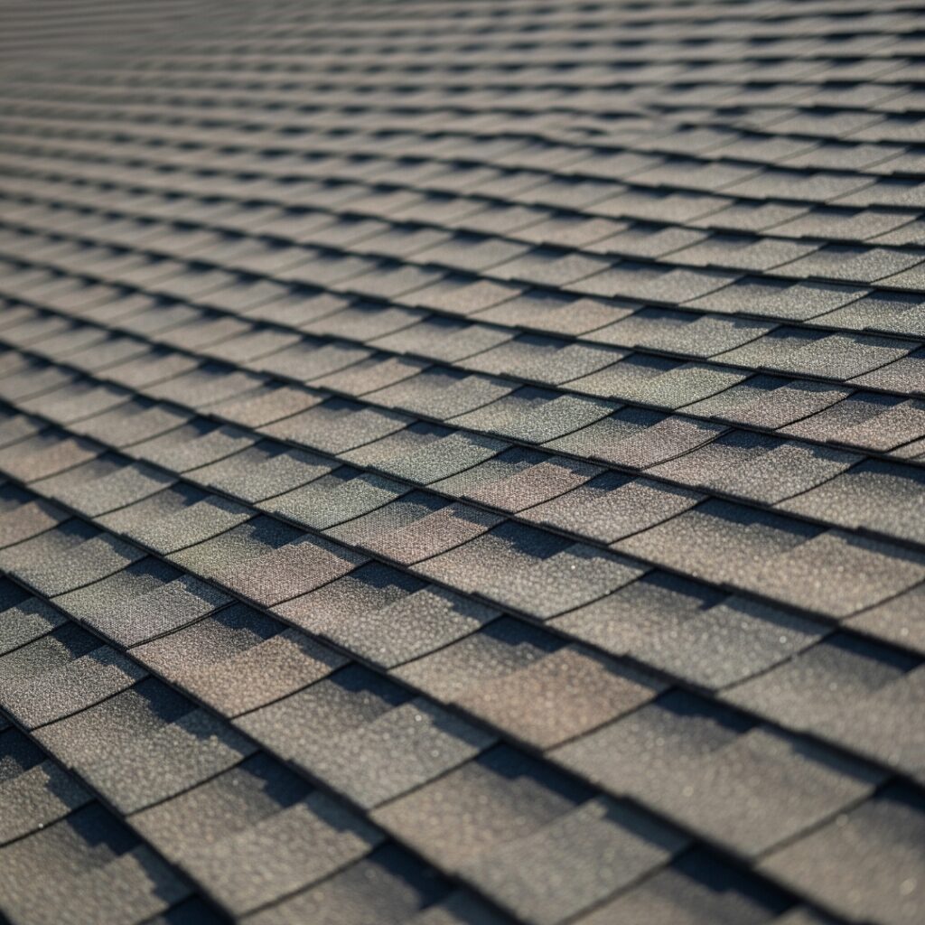 A close-up view of asphalt shingles on a residential roof