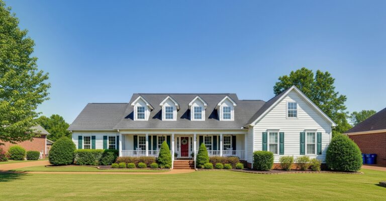 A classic American house with a well-maintained, strong roof under a clear blue sky