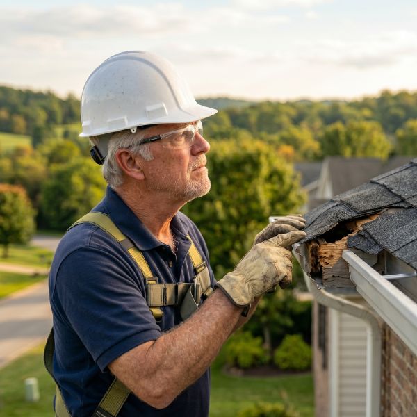 man inspecting roof