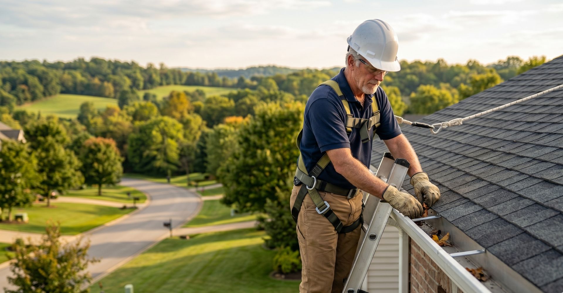 man inspecting gutters